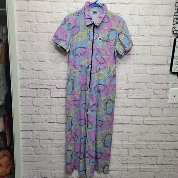 Lucy & Yak Pants - Lucy & Yak Scribbled Floral Ragan Jumpsuit Size 8 Boilersuit Organic Cotton